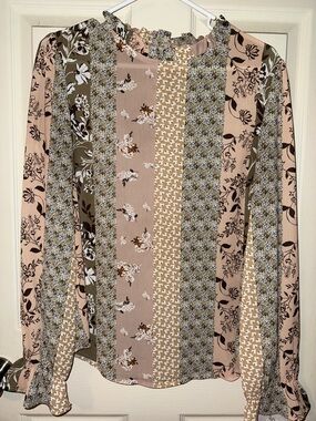 Mixed Floral Patchwork Long Sleeve Top - Pink